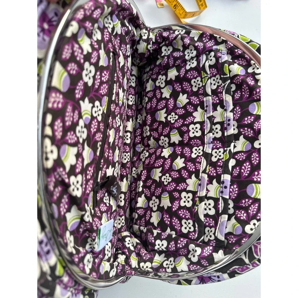 Vera Bradley Java Blue Floral Quilted Kiss Lock Frame Bag Satchel Purse‎ Brown